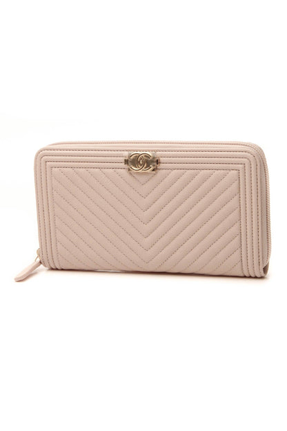 Chevron Quilted Boy Long Zip Wallet - Beige - image 1