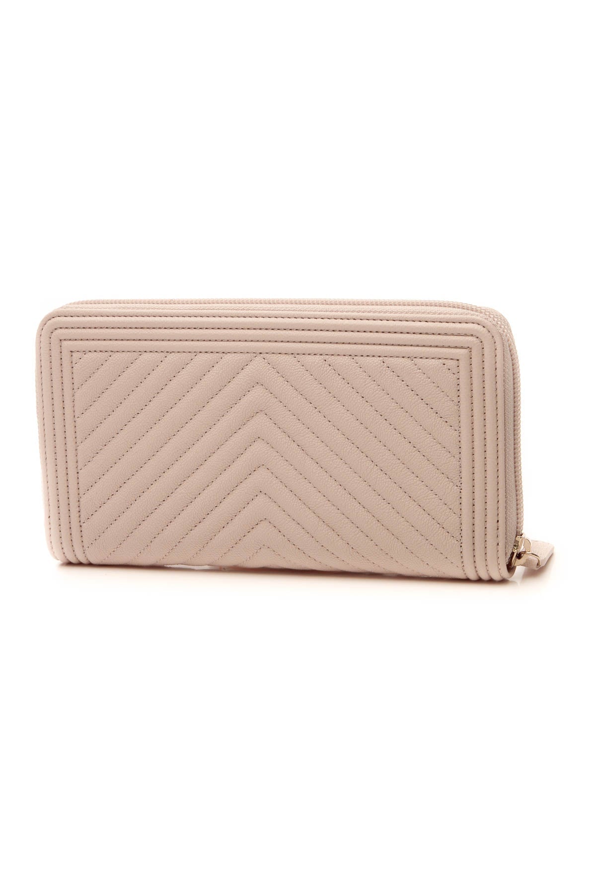 Chevron Quilted Boy Long Zip Wallet - Beige - image 2