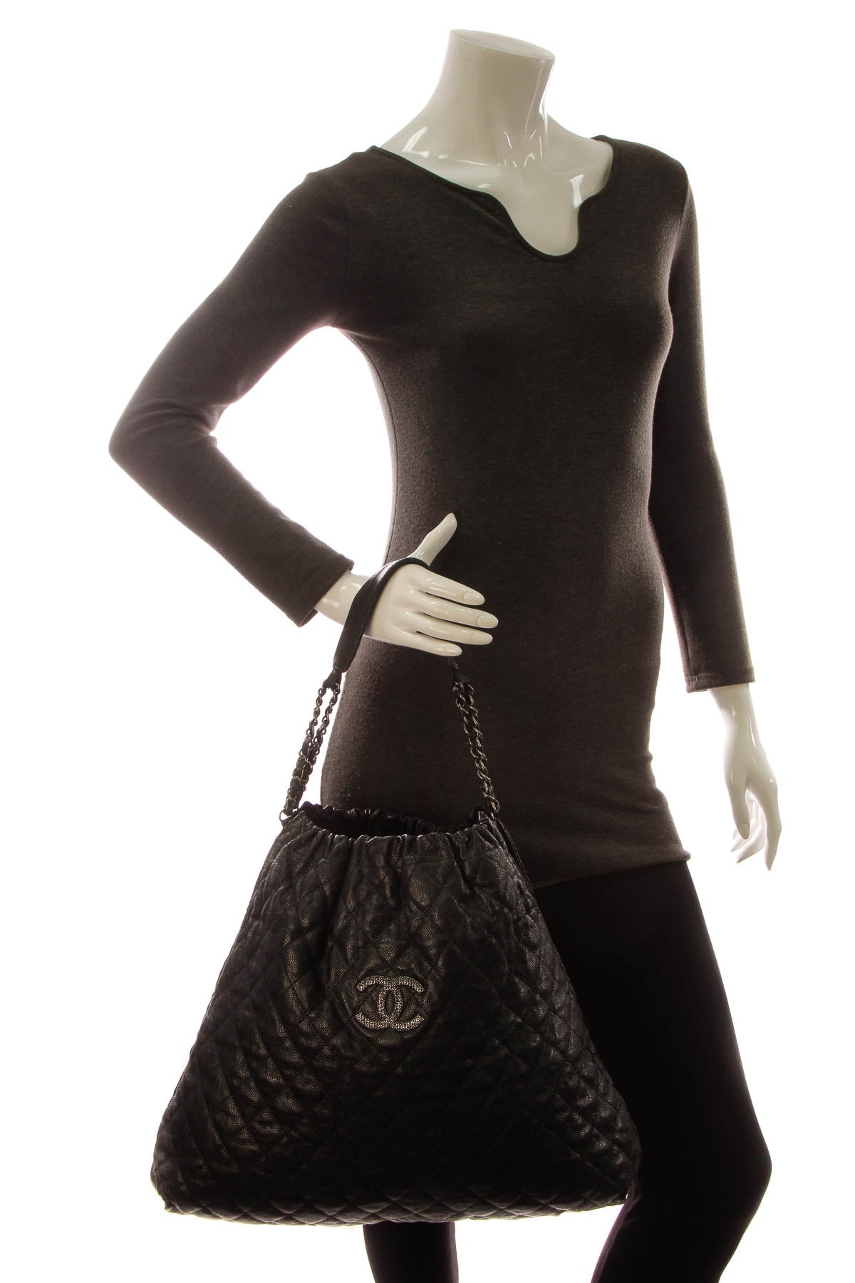 Elastic Large Tote Bag - Black Glazed Caviar - image 2