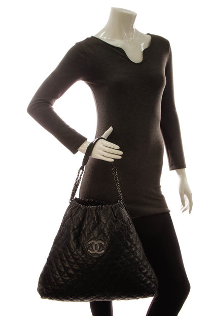 Elastic Large Tote Bag - Black Glazed Caviar - image 2