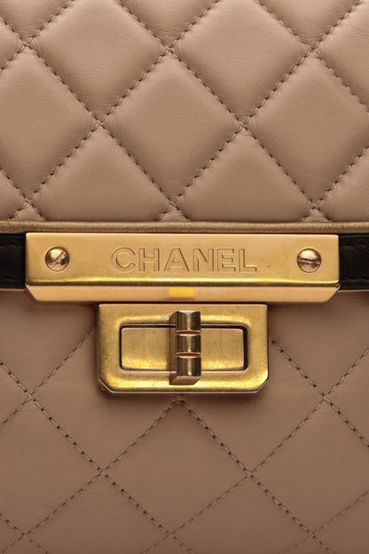 Quilted East/West Accordion Flap Bag - Beige/Black - image 8
