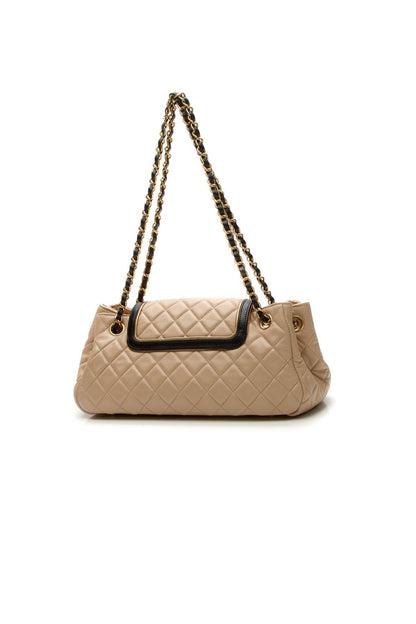 Quilted East/West Accordion Flap Bag - Beige/Black - image 3