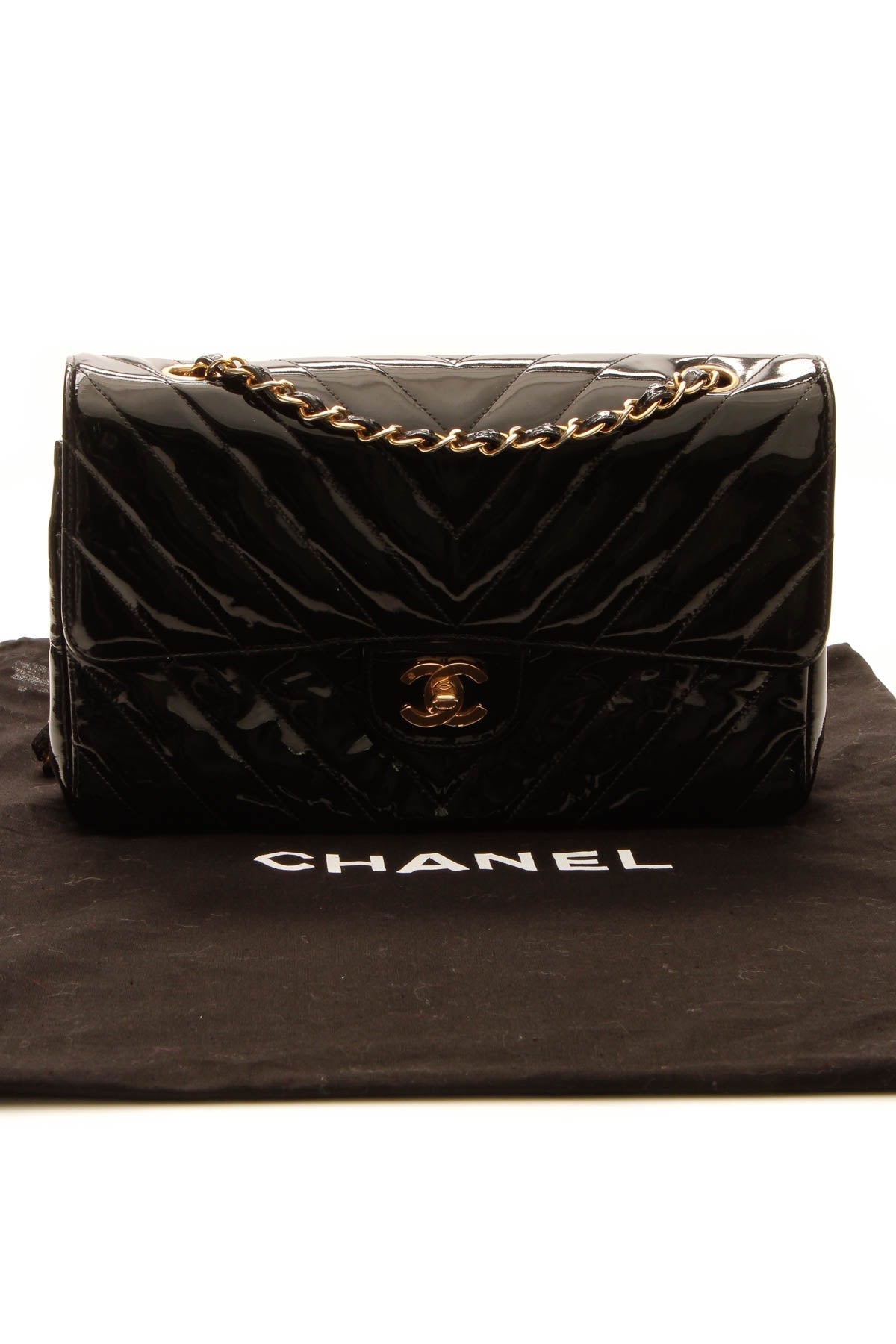 Vintage Chevron Medium Double Flap Bag - Black - image 14