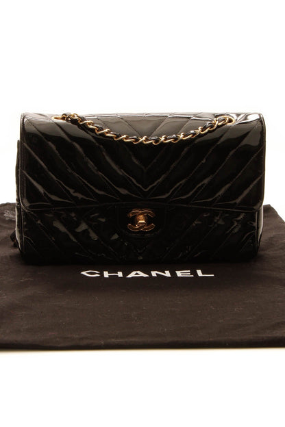 Vintage Chevron Medium Double Flap Bag - Black - image 14