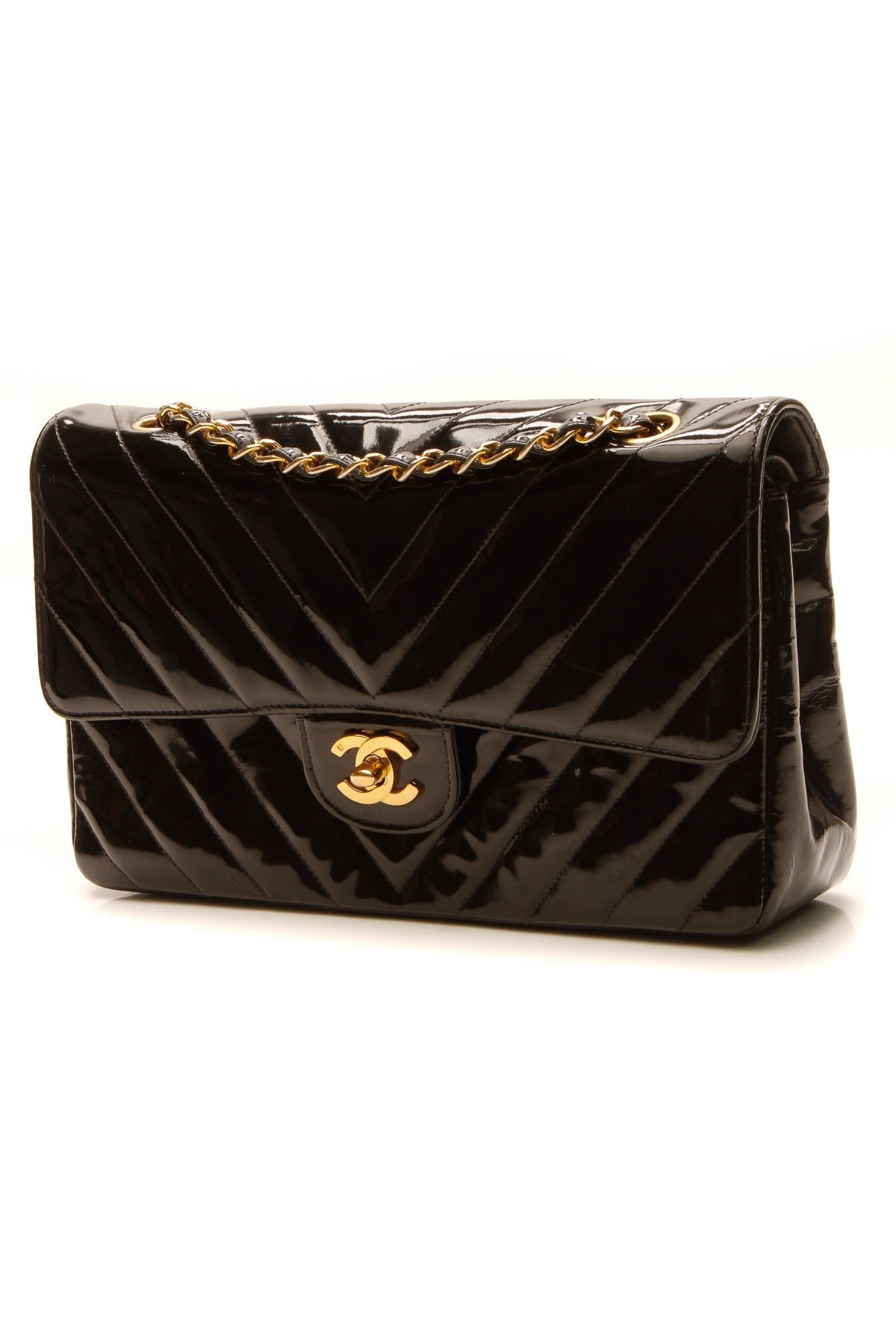 Vintage Chevron Medium Double Flap Bag - Black - image 1