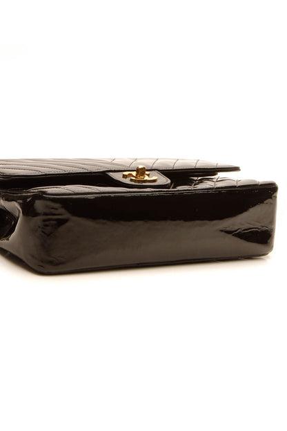Vintage Chevron Medium Double Flap Bag - Black - image 4
