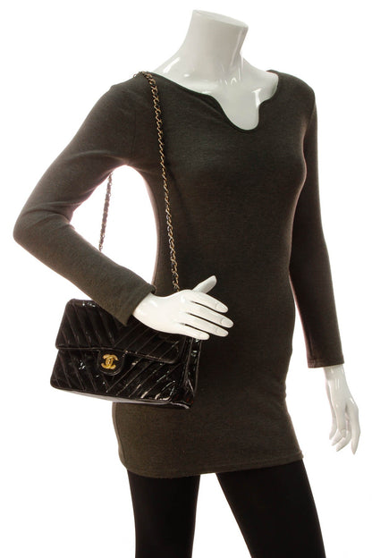 Vintage Chevron Medium Double Flap Bag - Black - image 2