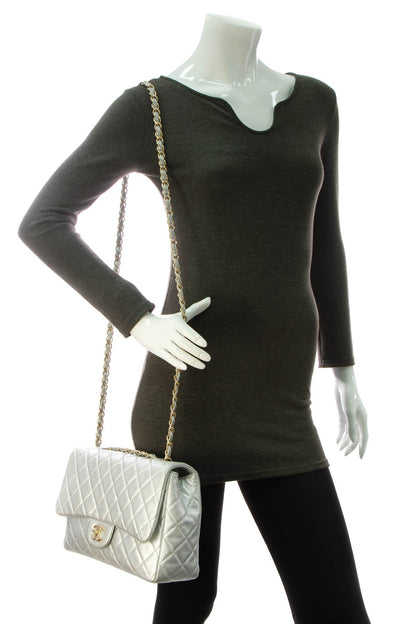 Classic Jumbo Single Flap Bag - Silver - image 2