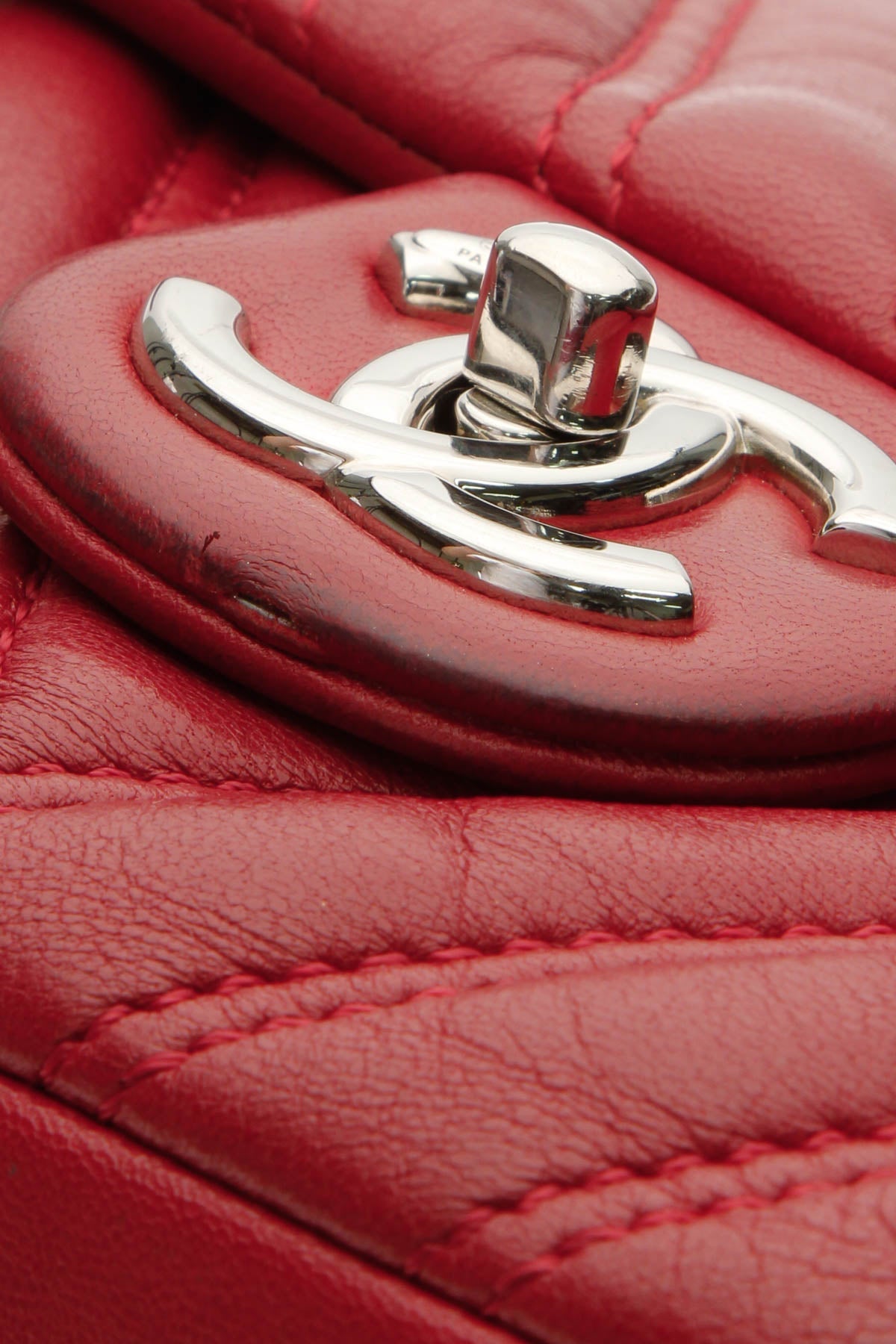Chevron Quilted Jumbo Single Flap Bag - Red - image 10