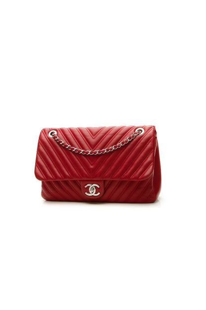 Chevron Quilted Jumbo Single Flap Bag - Red - image 1