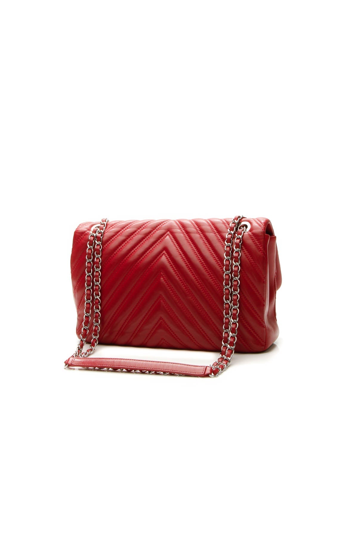 Chevron Quilted Jumbo Single Flap Bag - Red - image 3