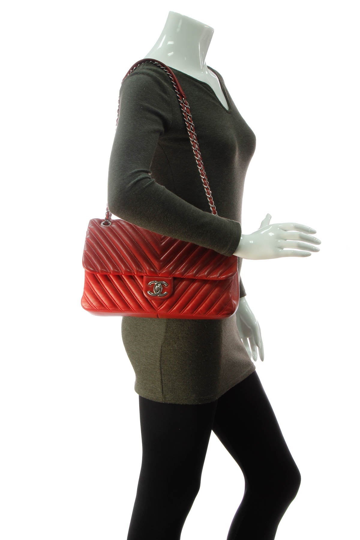 Chevron Quilted Jumbo Single Flap Bag - Red - image 2