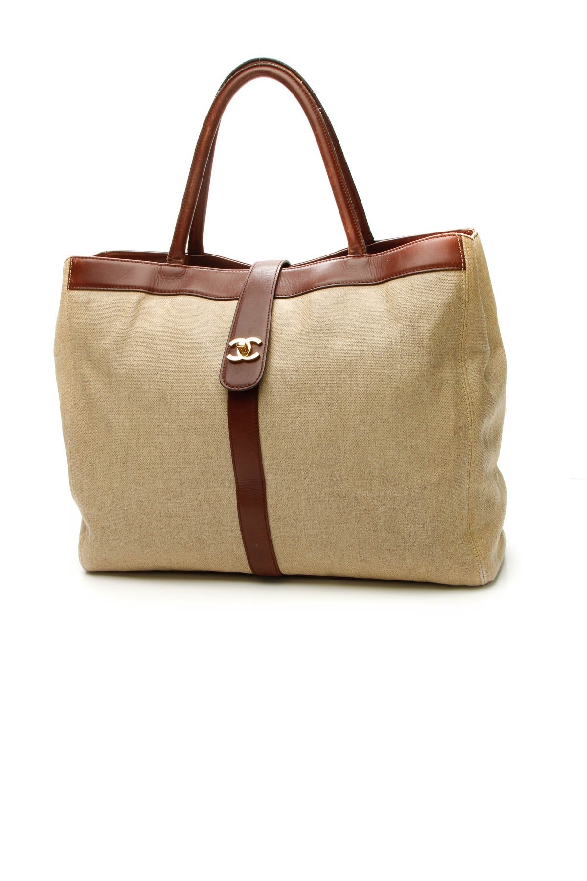 Vintage CC Turnlock Large Tote Bag - Beige - image 1