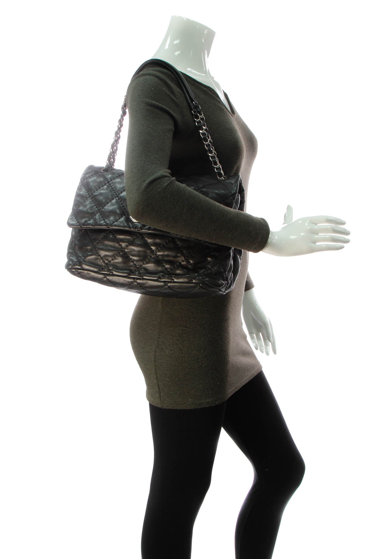 Quilted Soft Flap Bag - Black - image 2