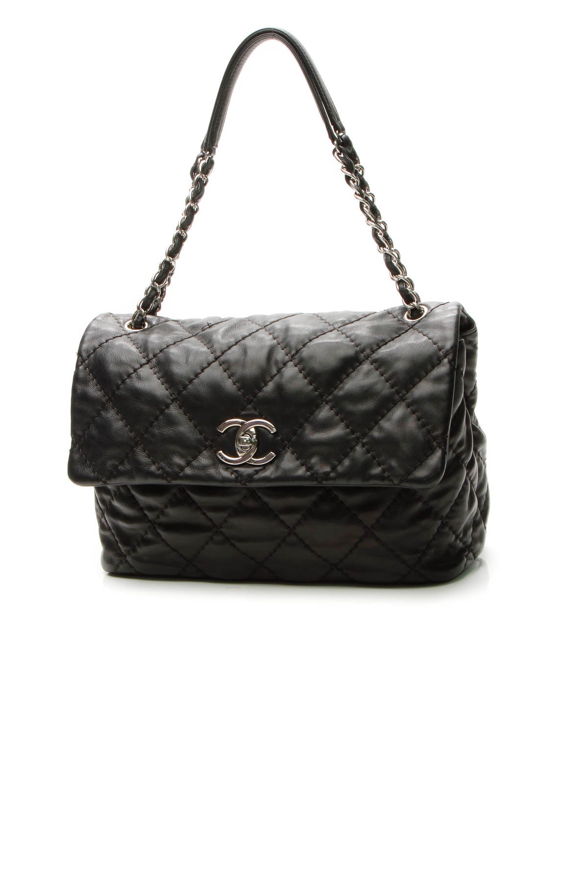 Quilted Soft Flap Bag - Black - image 1