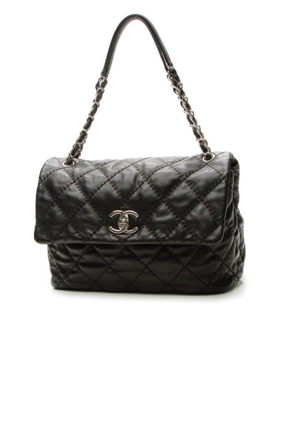 Quilted Soft Flap Bag - Black - image 1