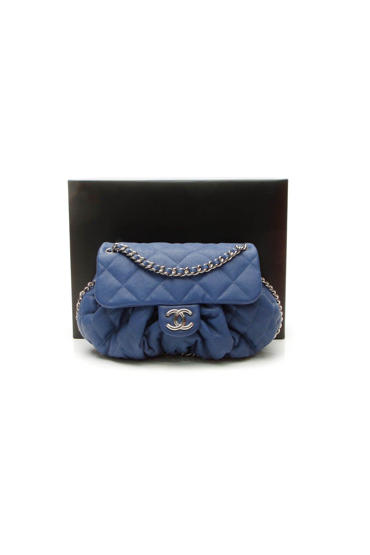 Chain Around Flap Bag - Blue Washed Lambskin - image 11