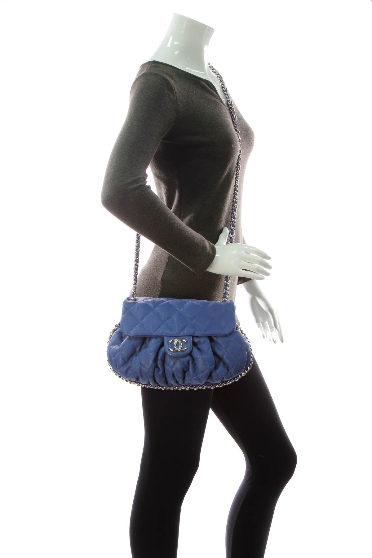 Chain Around Flap Bag - Blue Washed Lambskin - image 2