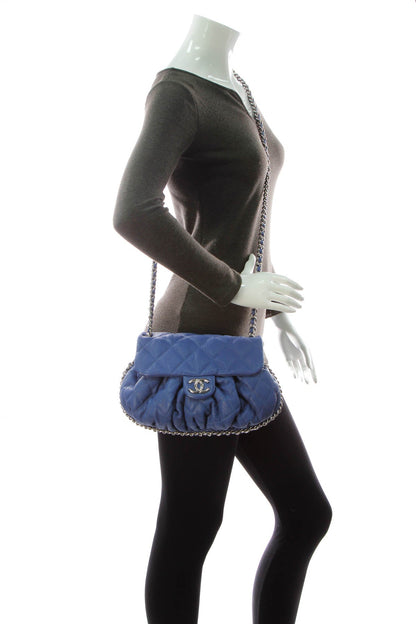 Chain Around Flap Bag - Blue Washed Lambskin - image 2