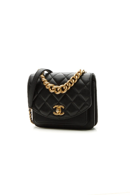 Quilted Mini Chain Handle Flap Bag - Black - image 1