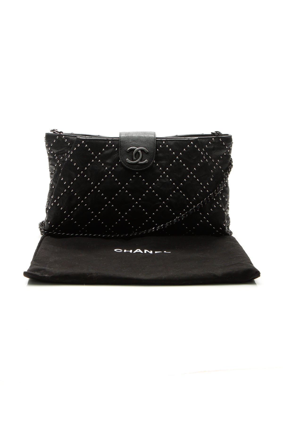 Coco Pleats Studded Clutch Bag - Black - image 12