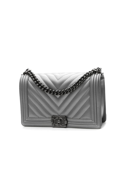 Chanel Chevron New Medium Boy Bag - Metallic Silver - photo 1