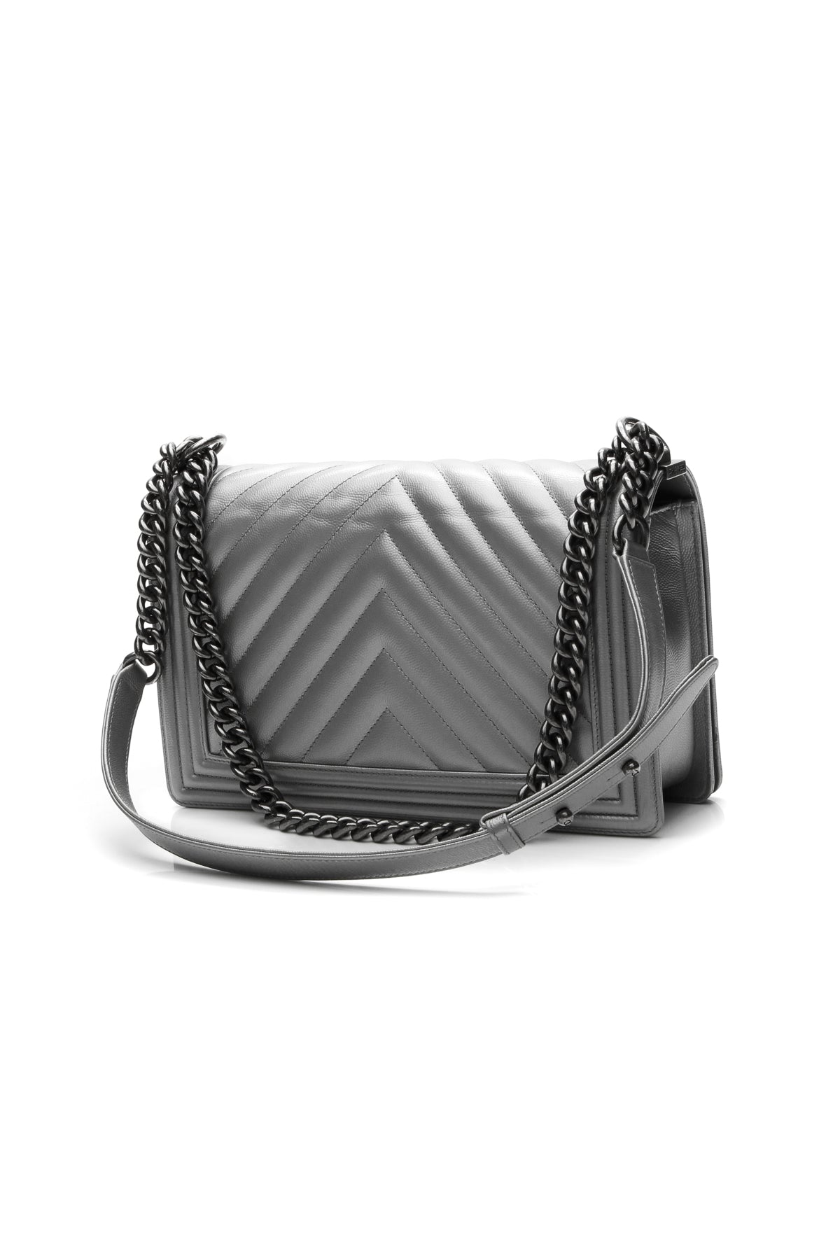 Chanel Chevron New Medium Boy Bag - Metallic Silver - photo 3
