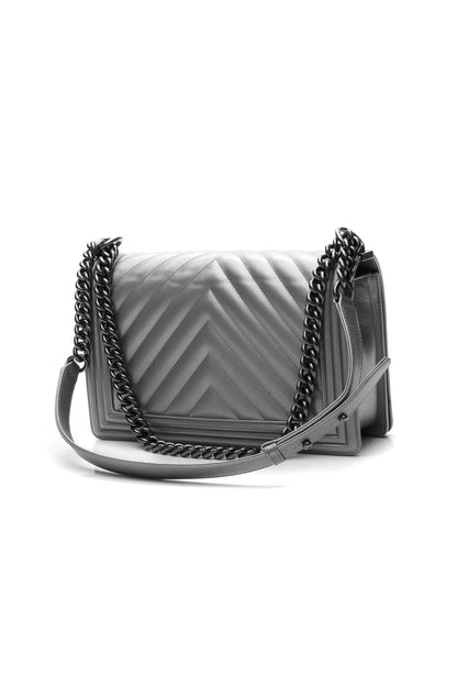 Chanel Chevron New Medium Boy Bag - Metallic Silver - photo 3
