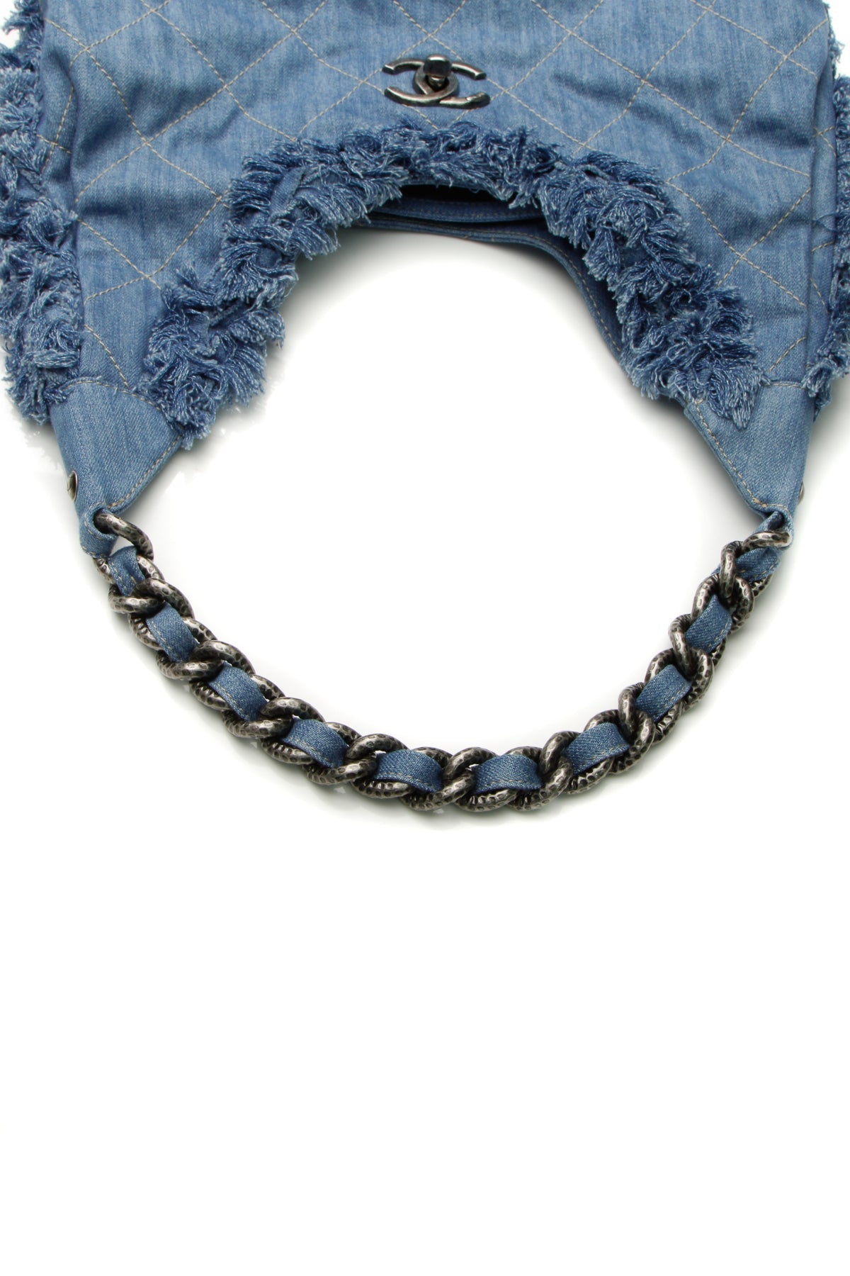 Quilted Denim Hobo Bag - Light Blue - image 5