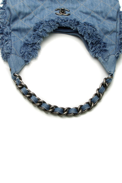 Quilted Denim Hobo Bag - Light Blue - image 5