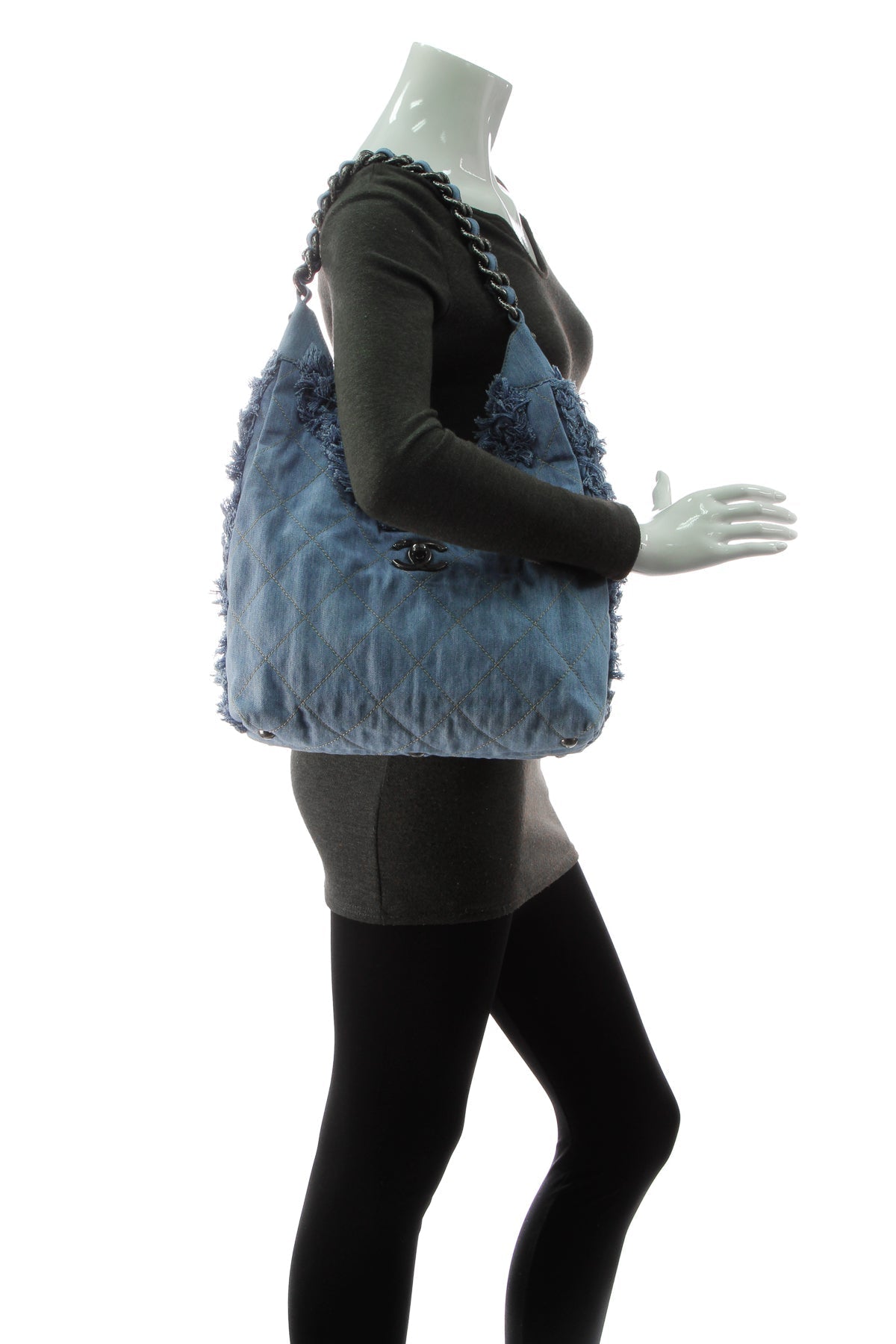 Quilted Denim Hobo Bag - Light Blue - image 2