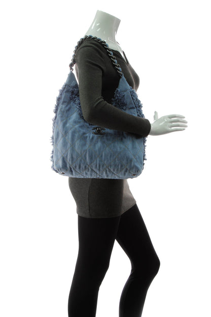 Quilted Denim Hobo Bag - Light Blue - image 2