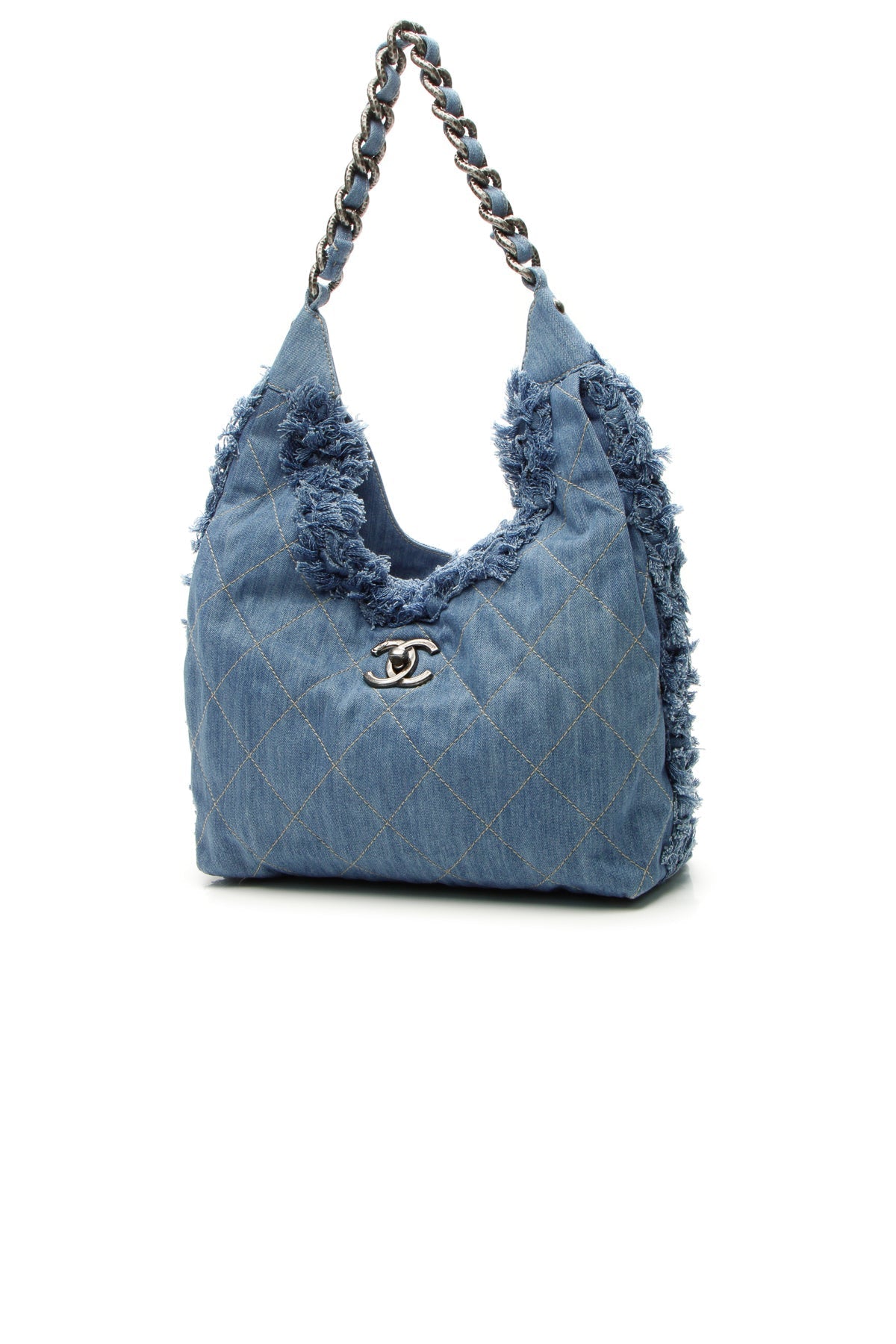 Quilted Denim Hobo Bag - Light Blue - image 1