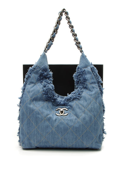 Quilted Denim Hobo Bag - Light Blue - image 10