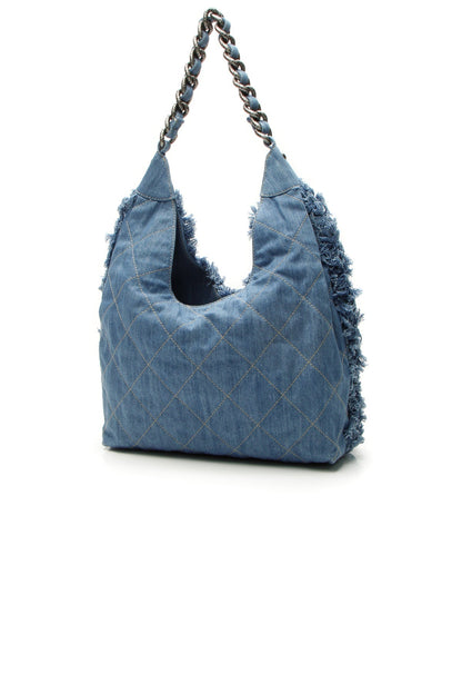 Quilted Denim Hobo Bag - Light Blue - image 3