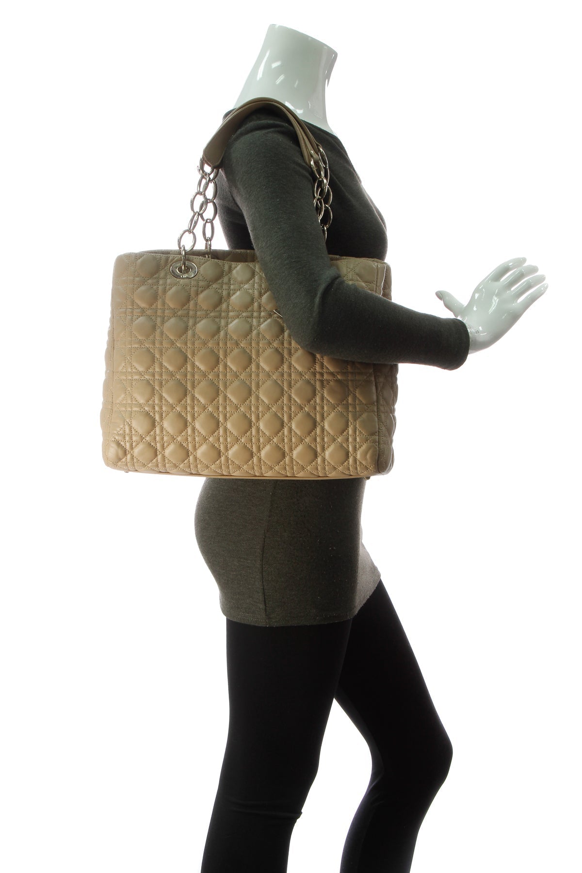 Cannage Large Shopping Tote Bag - Beige - image 2