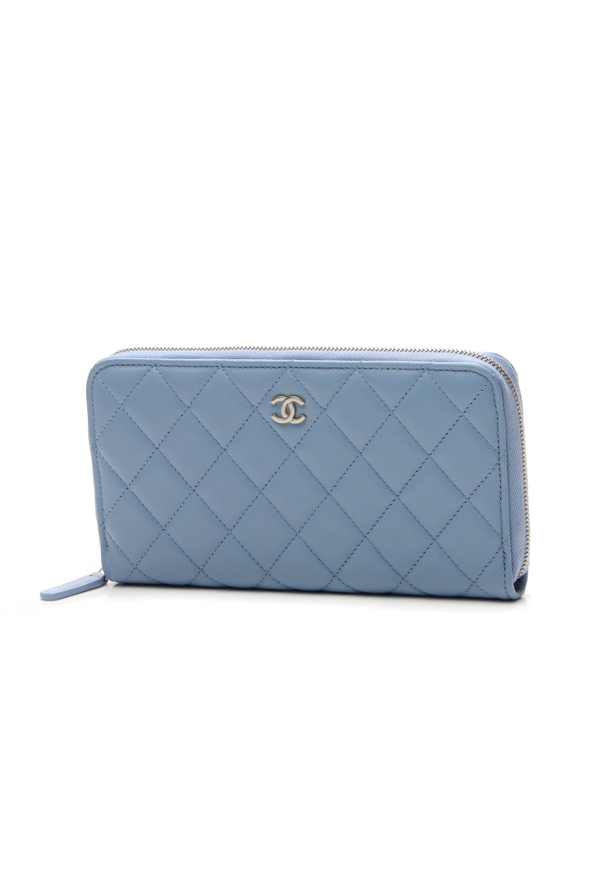 Quilted Classic Long Zip Wallet - Light Blue - image 1