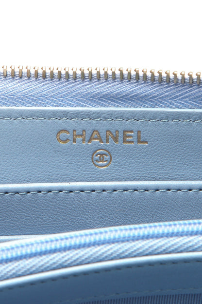Quilted Classic Long Zip Wallet - Light Blue - image 6