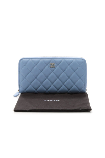 Quilted Classic Long Zip Wallet - Light Blue - image 9