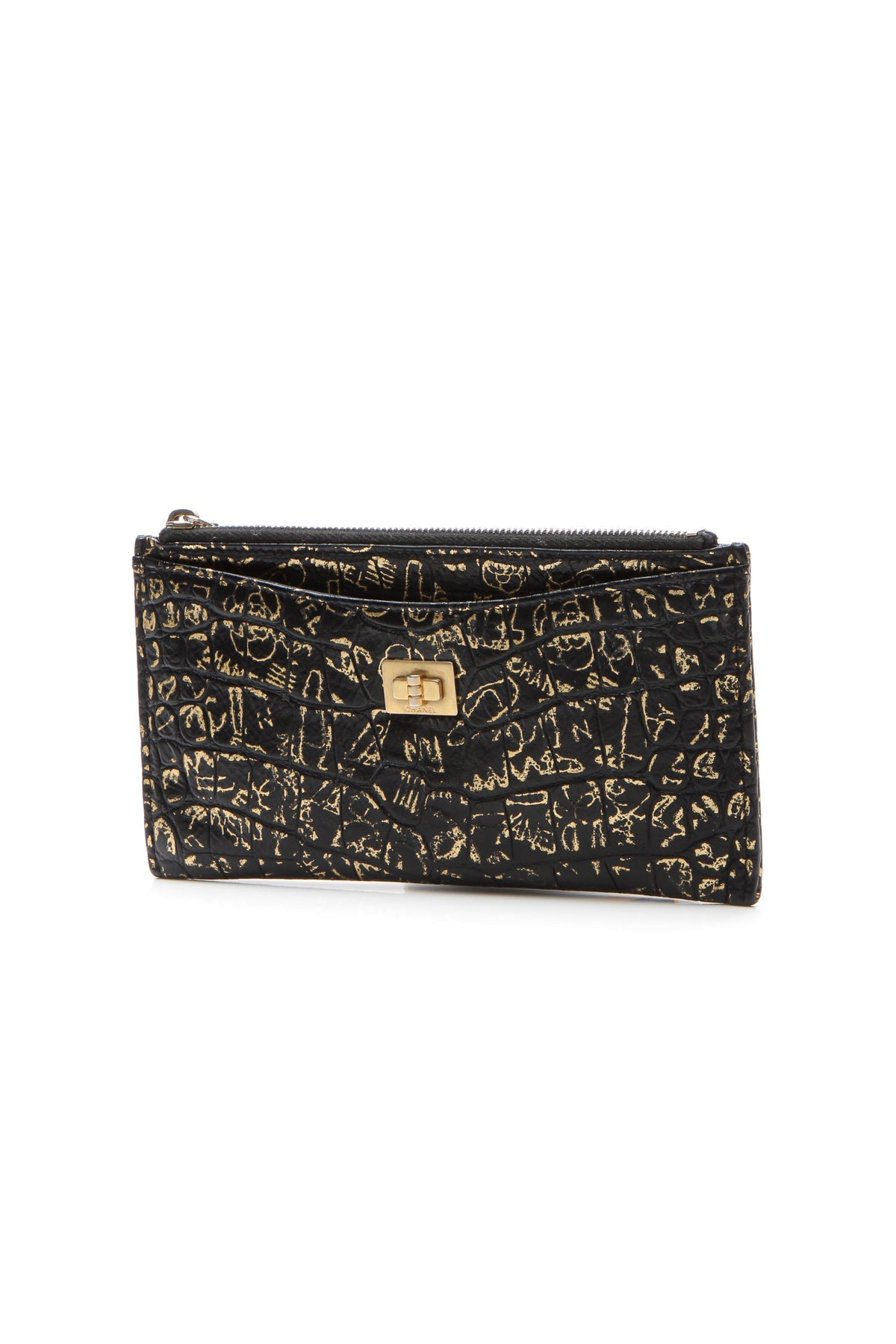 Paris-New York 2.55 Reissue Graffiti Print Pouch - Black/Gold - image 1