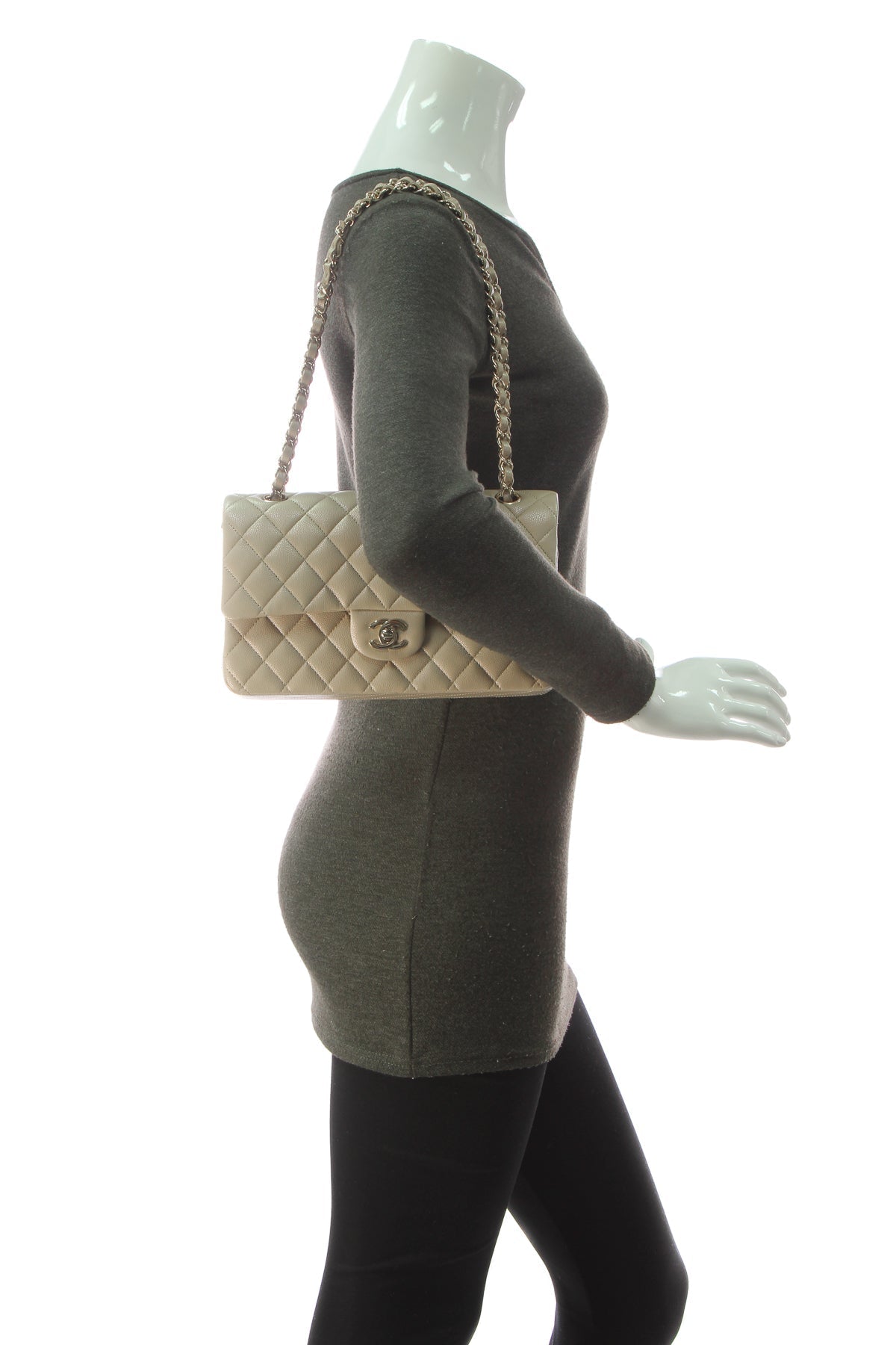 Iridescent Classic Medium Double Flap Bag - Dark Beige - image 2