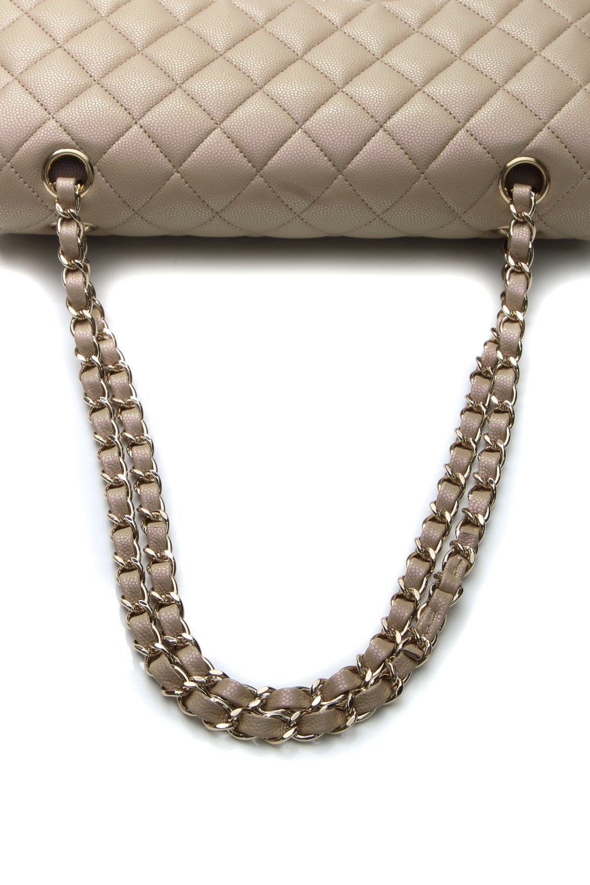Iridescent Classic Medium Double Flap Bag - Dark Beige - image 5
