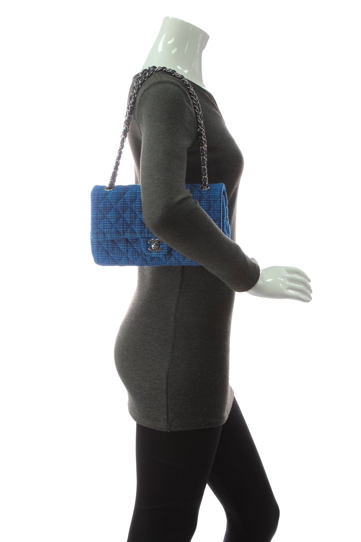 Tweed Classic Medium Double Flap Bag - Blue - image 2