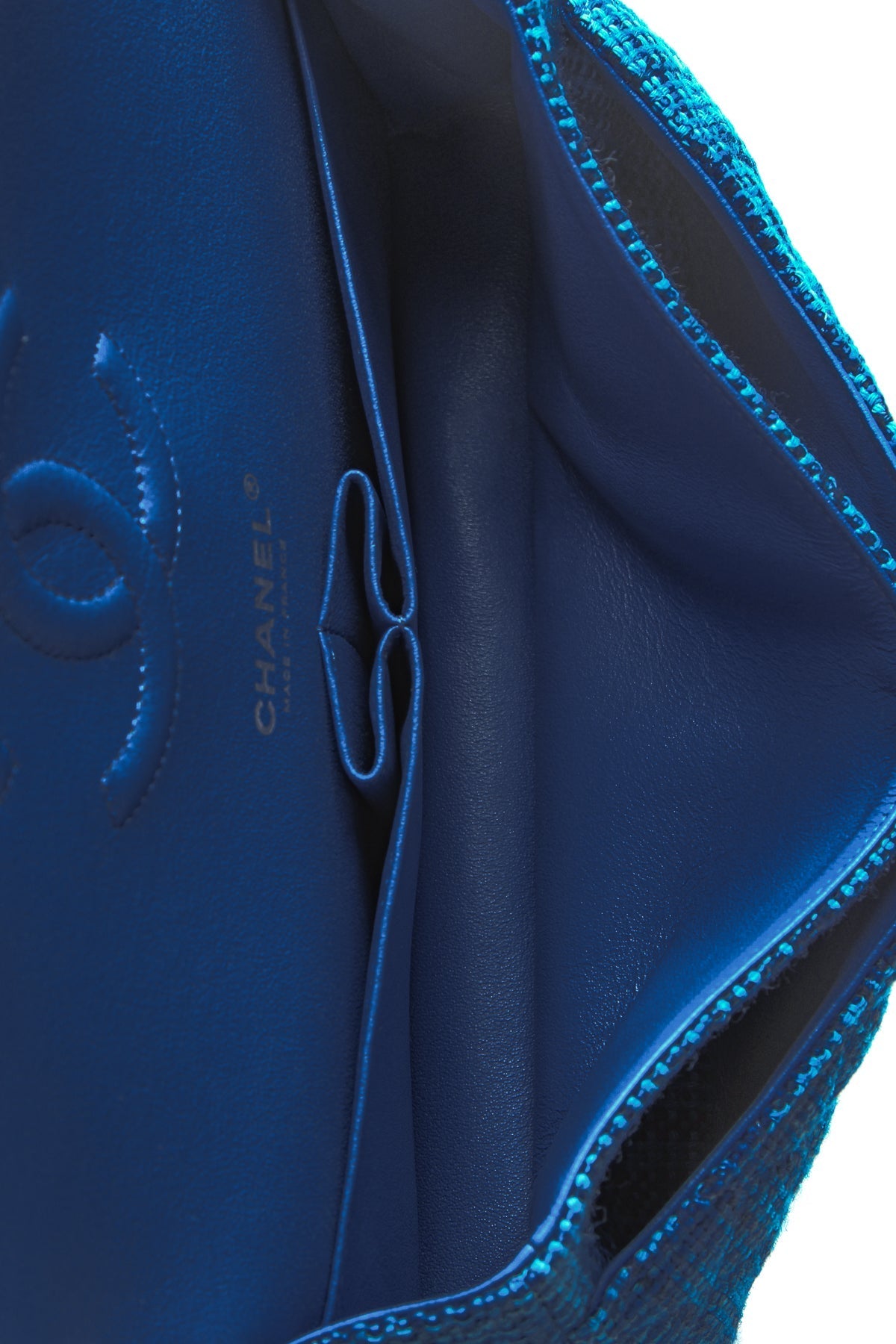 Tweed Classic Medium Double Flap Bag - Blue - image 7