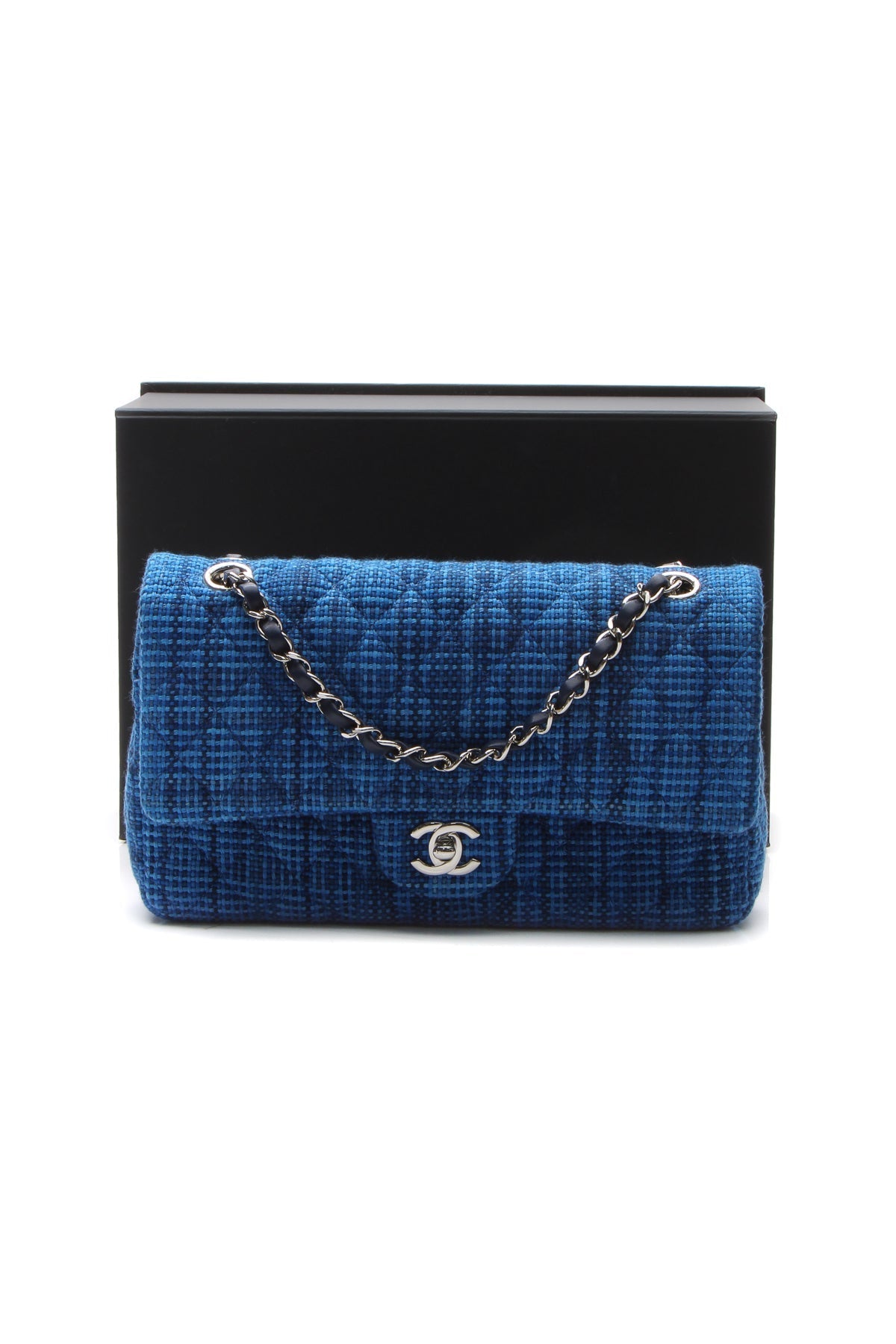 Tweed Classic Medium Double Flap Bag - Blue - image 10