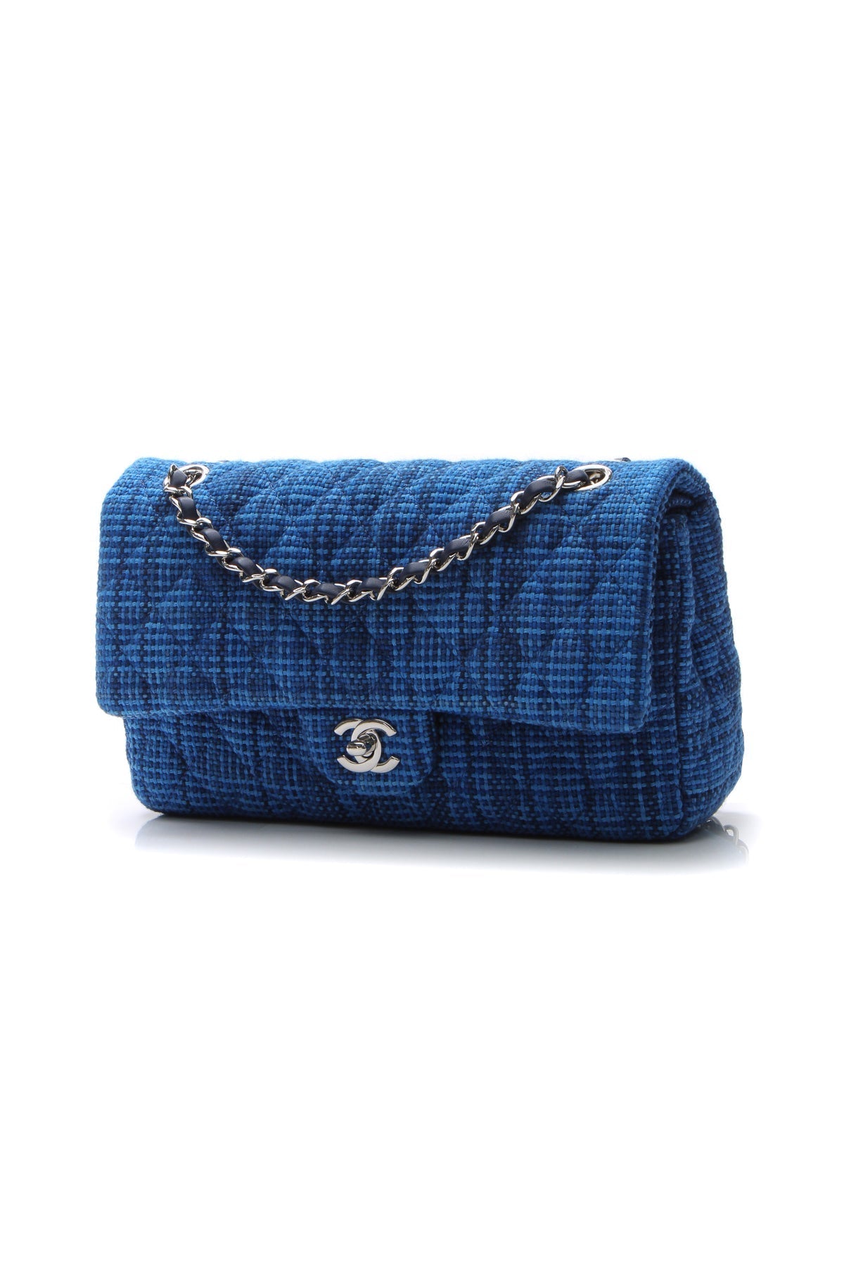 Tweed Classic Medium Double Flap Bag - Blue - image 1