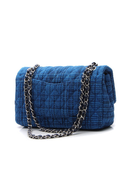 Tweed Classic Medium Double Flap Bag - Blue - image 3