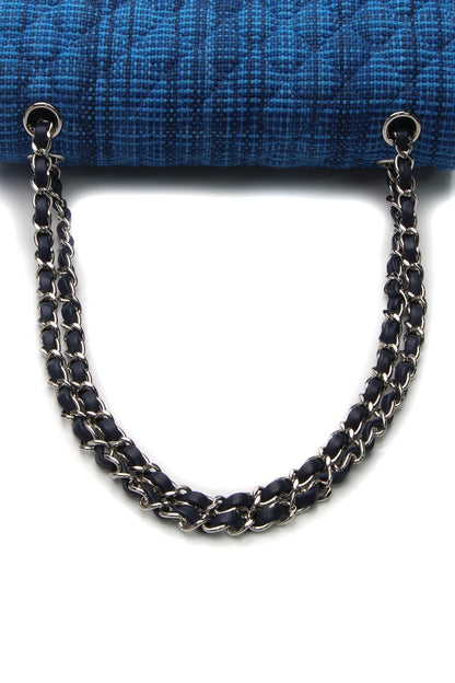 Tweed Classic Medium Double Flap Bag - Blue - image 5