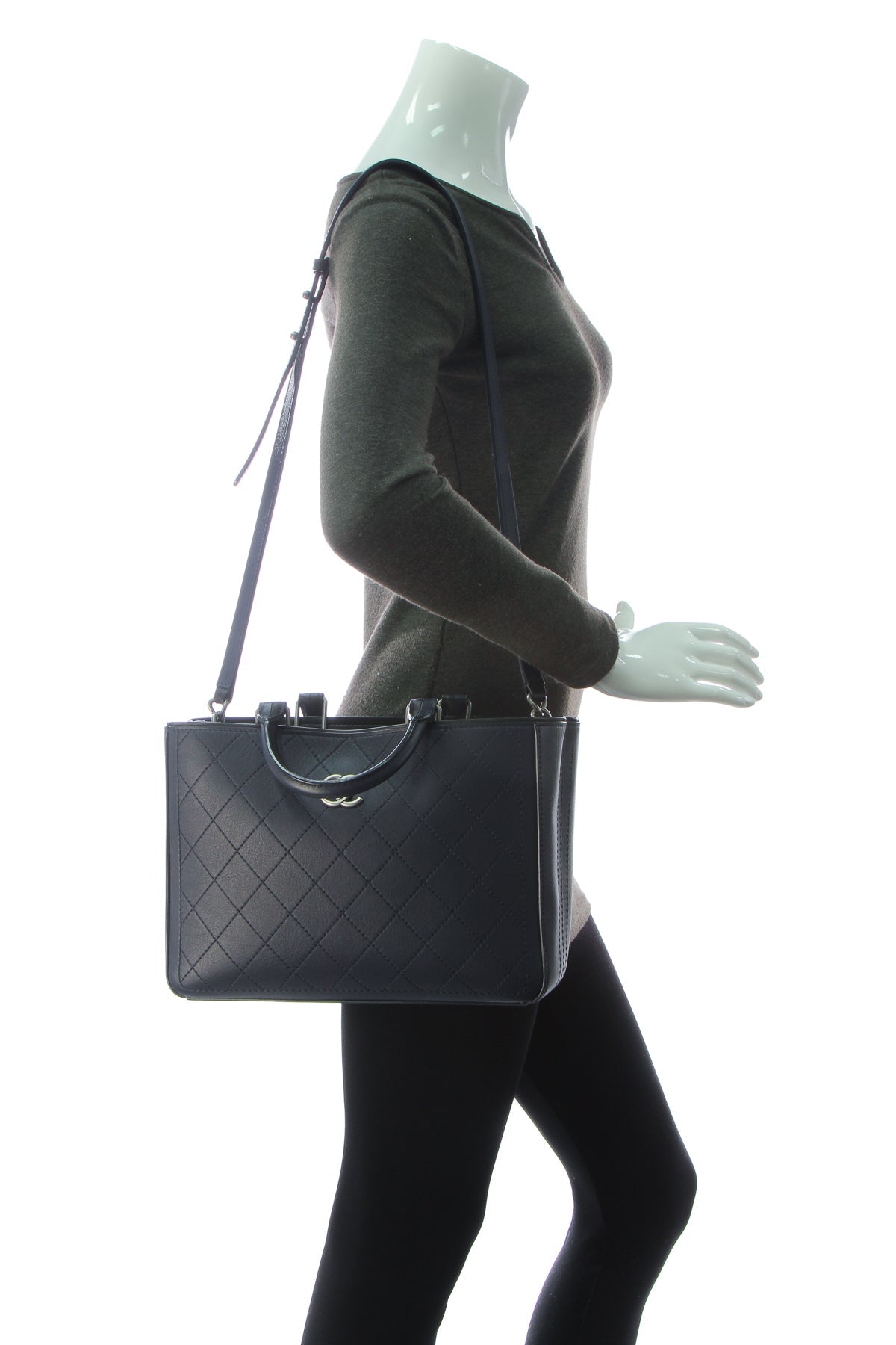 Bi-Color Medium Shopping Bag - Navy/Black - image 2