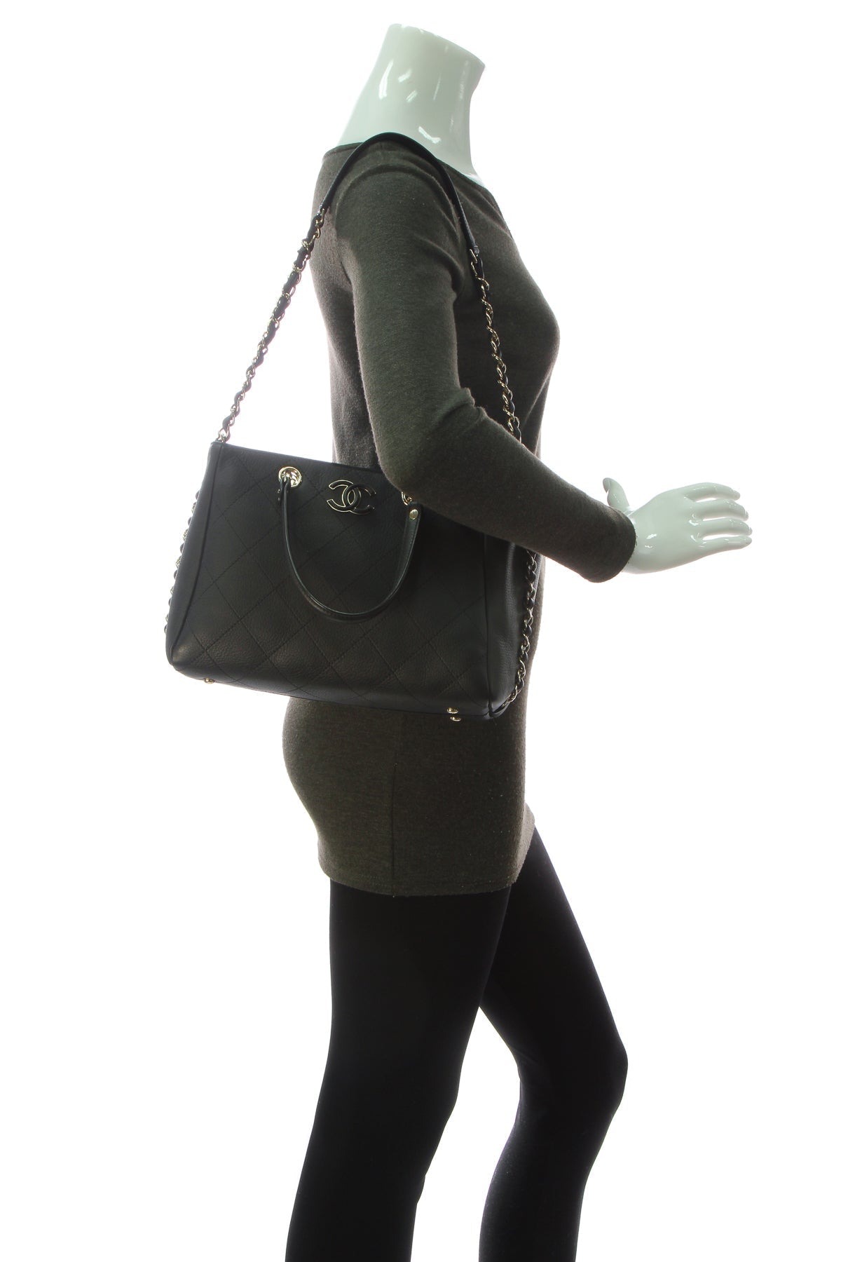 Small Side Chain Shopping Tote Bag - Black - image 2